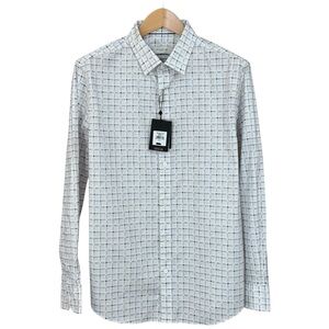 Bugatchi Shaped Fit White Grid Comfort Stretch Shirt L